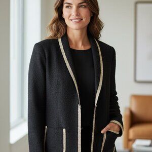 2-piece Chico’s Travelers Elegant Women's Black Blazer with Gray Accents 8/10